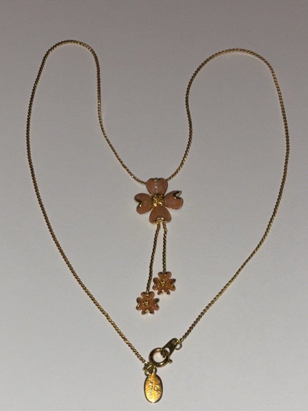 Gold-Tone Pink Floral Drop Necklace